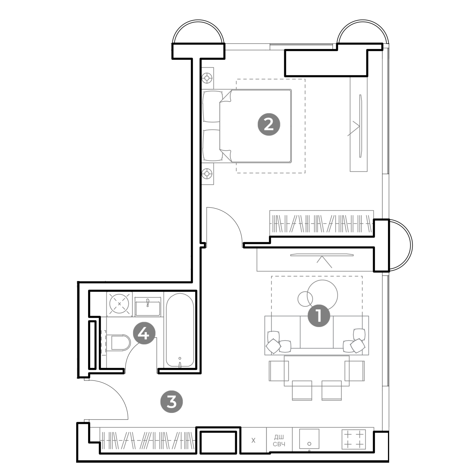Планировка: 2-комнатная квартира, 46,1 м²