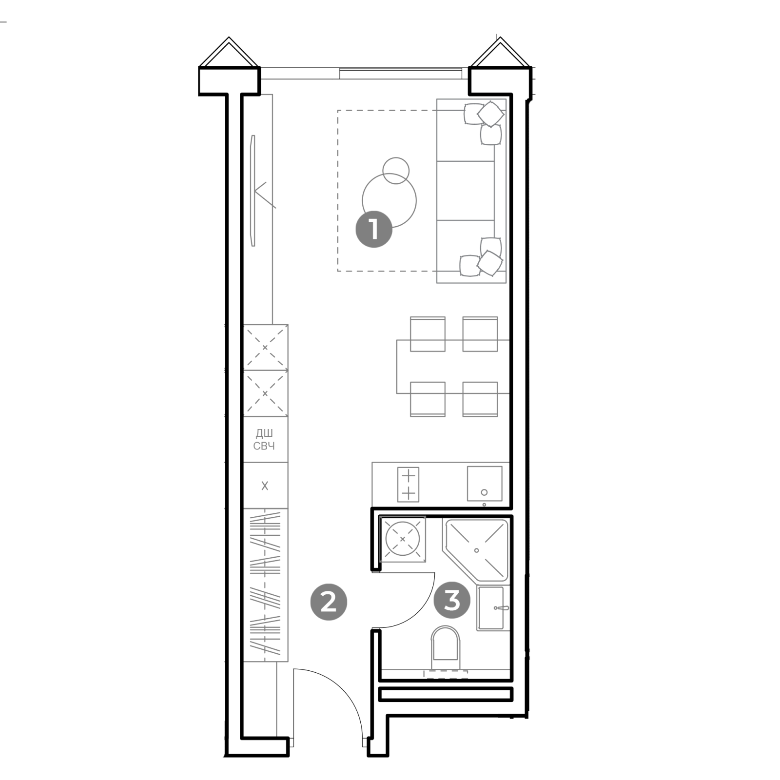 Планировка: студия, 28,3 м²