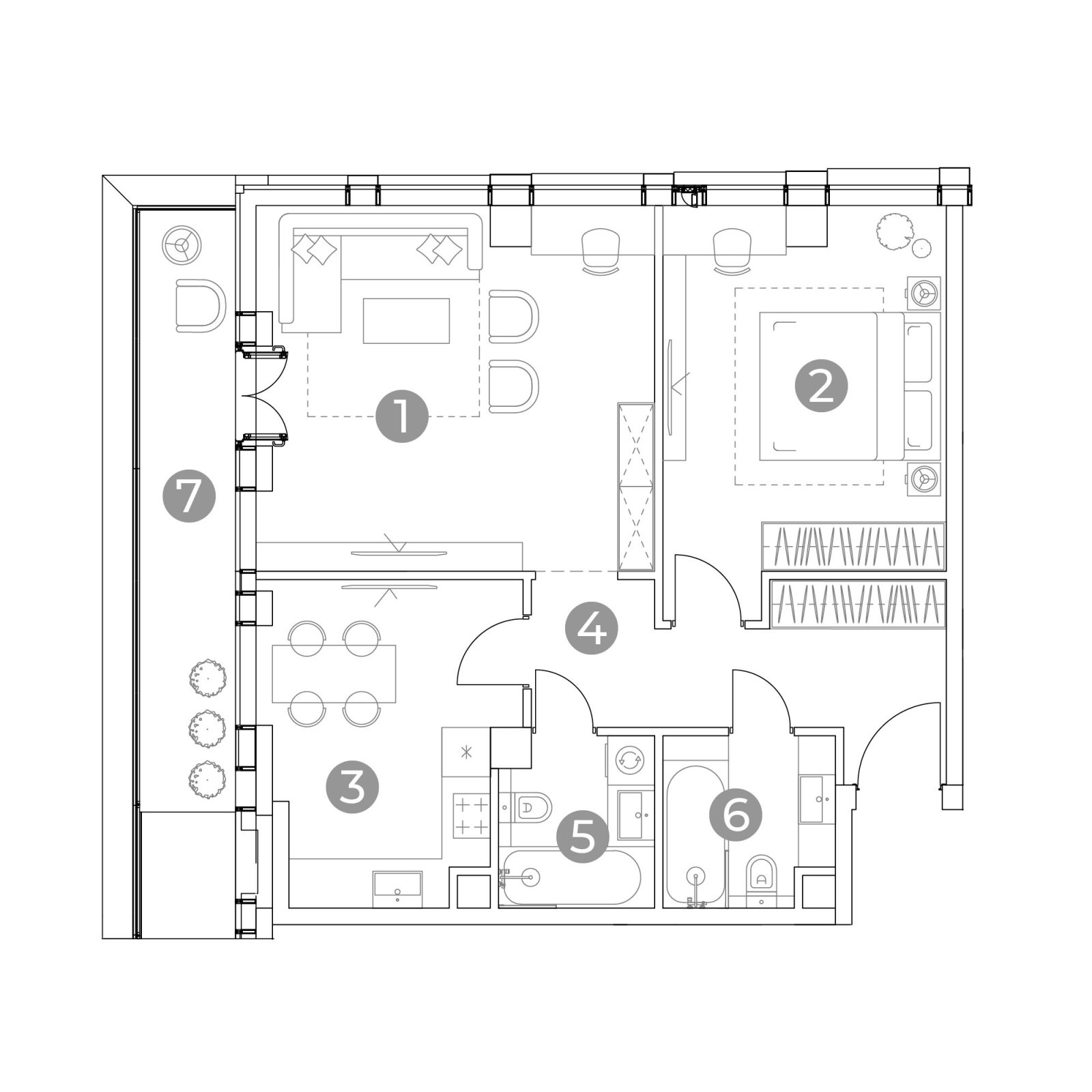 Планировка: 2-комнатная квартира, 73,0 м²