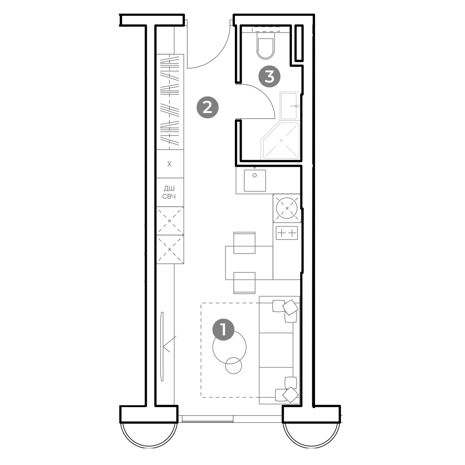 Планировка: студия, 24,0 м²