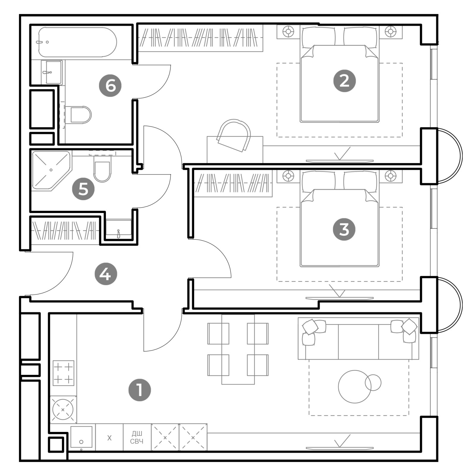 Планировка: 3-комнатная квартира, 73,2 м²