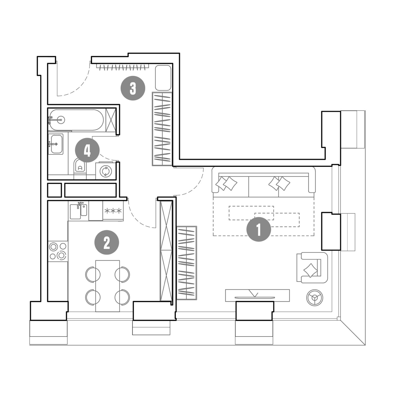 Планировка: 1-комнатная квартира, 42,8 м²
