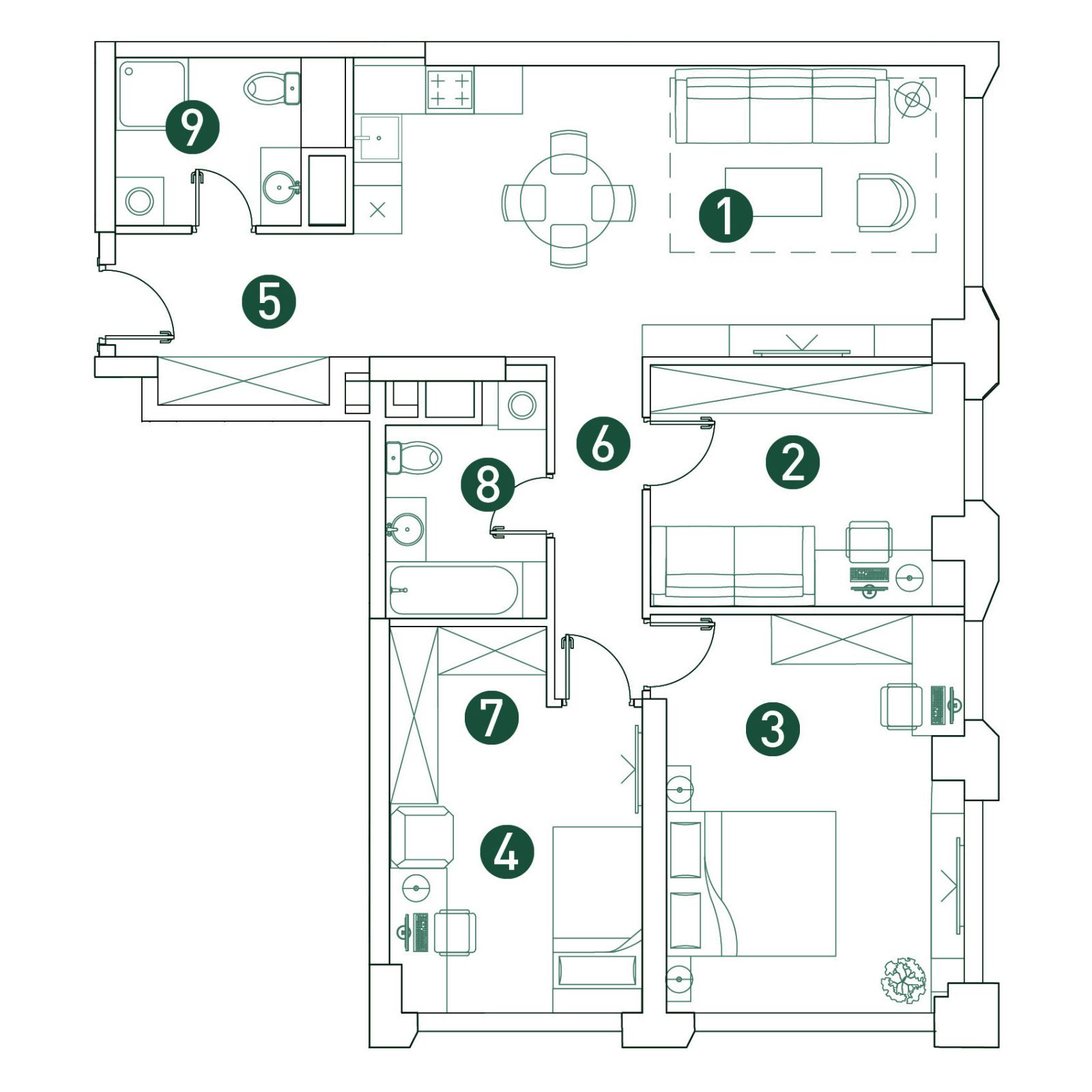 Планировка: 4-комнатная квартира, 91,3 м²