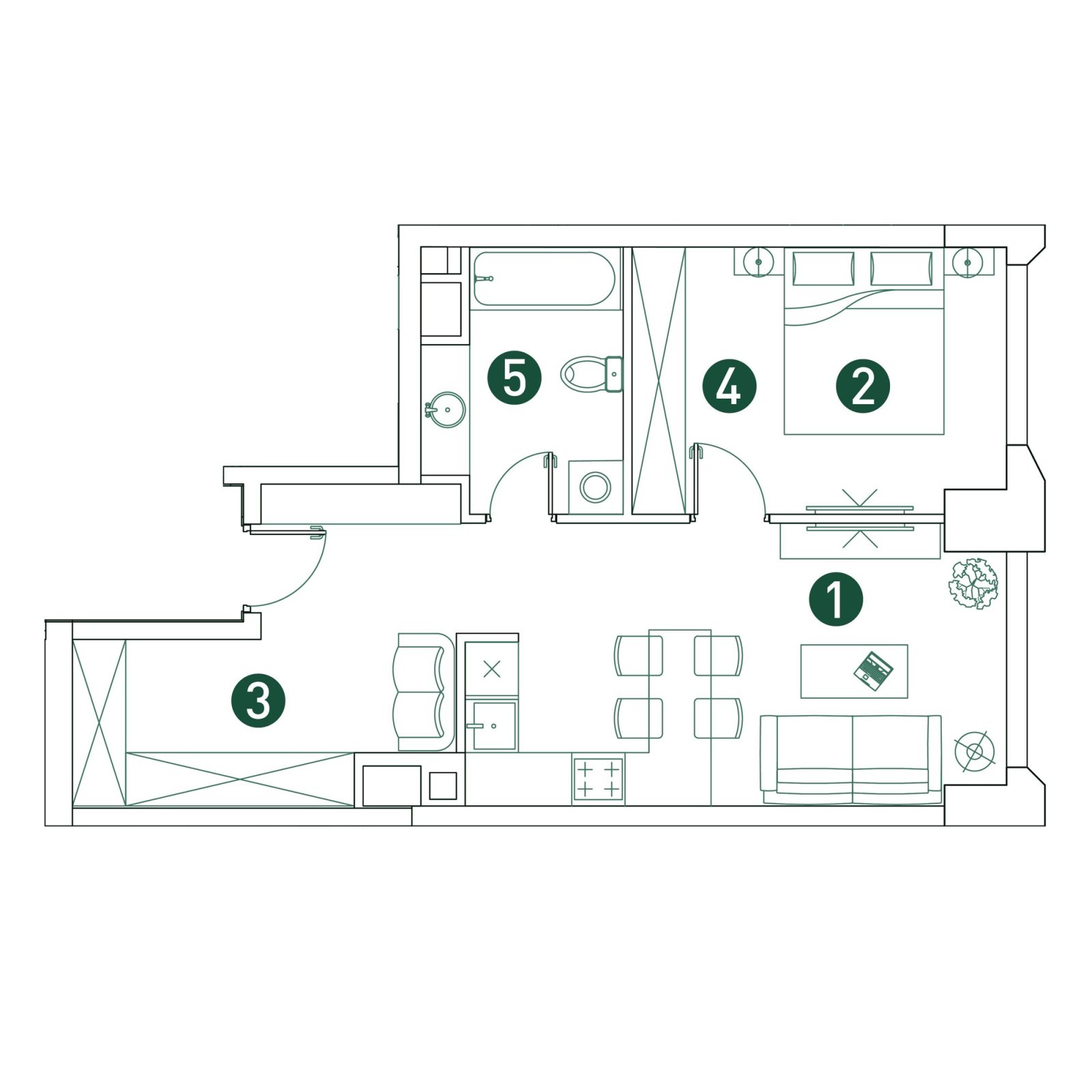 Планировка: 2-комнатная квартира, 48,8 м²