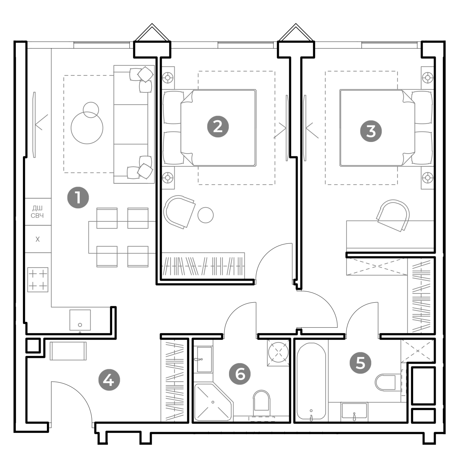 Планировка: 3-комнатная квартира, 70,4 м²