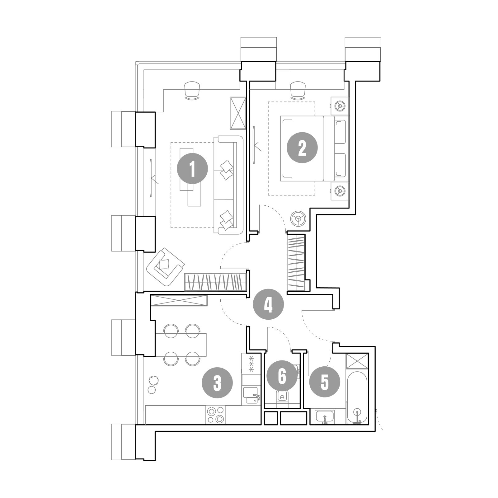 Планировка: 2-комнатная квартира, 61,5 м²