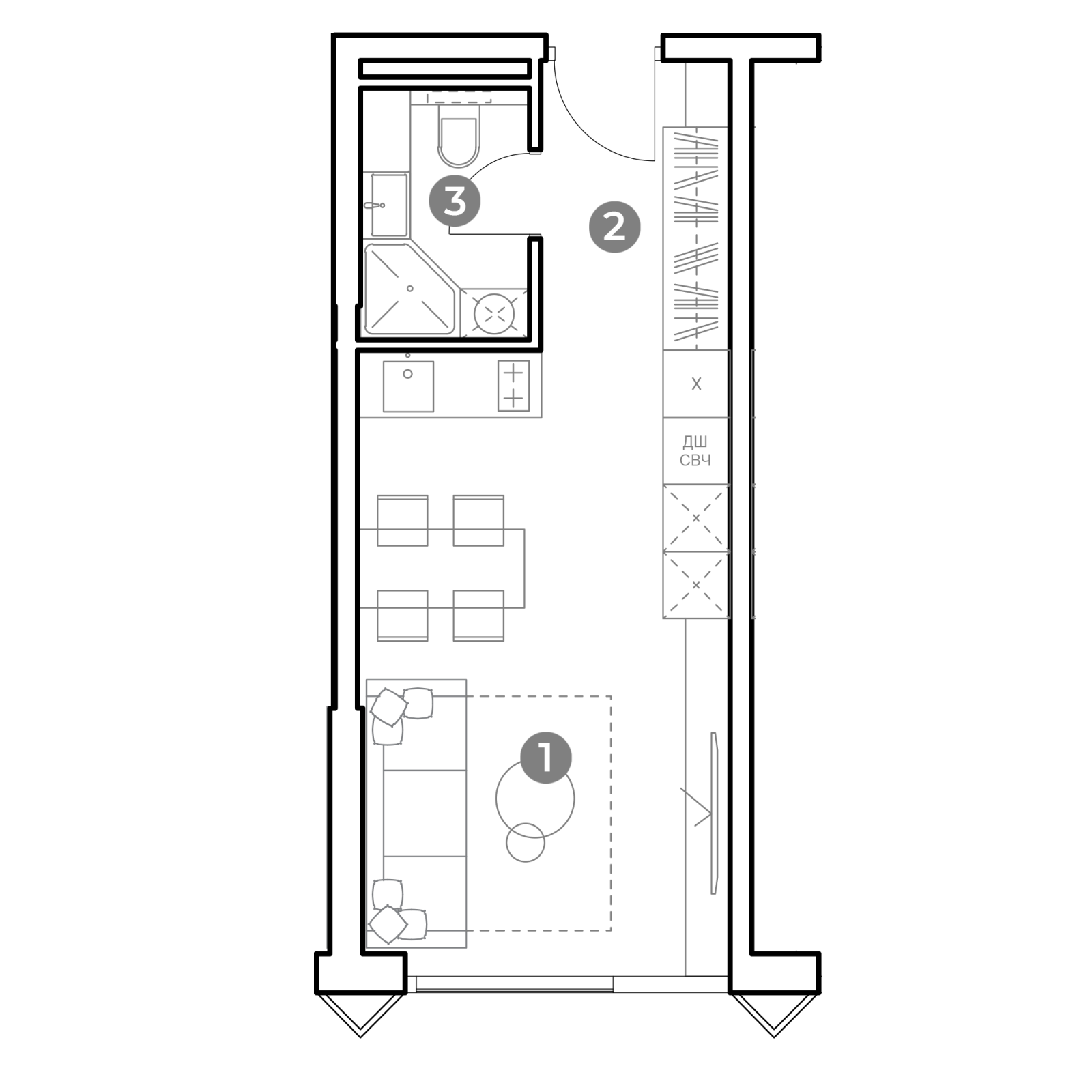Планировка: студия, 26,9 м²