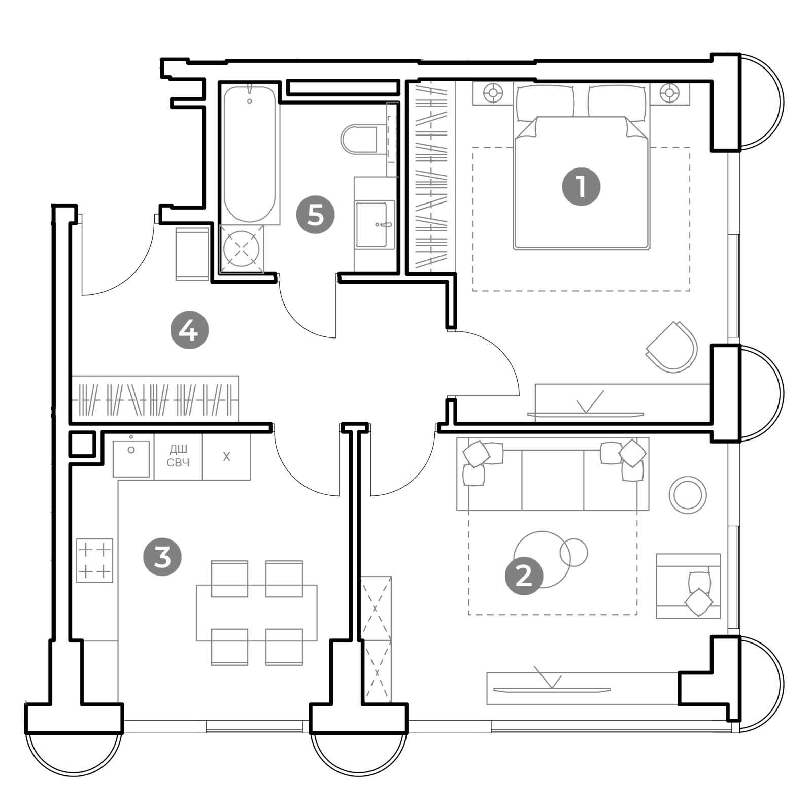 Планировка: 2-комнатная квартира, 58,6 м²