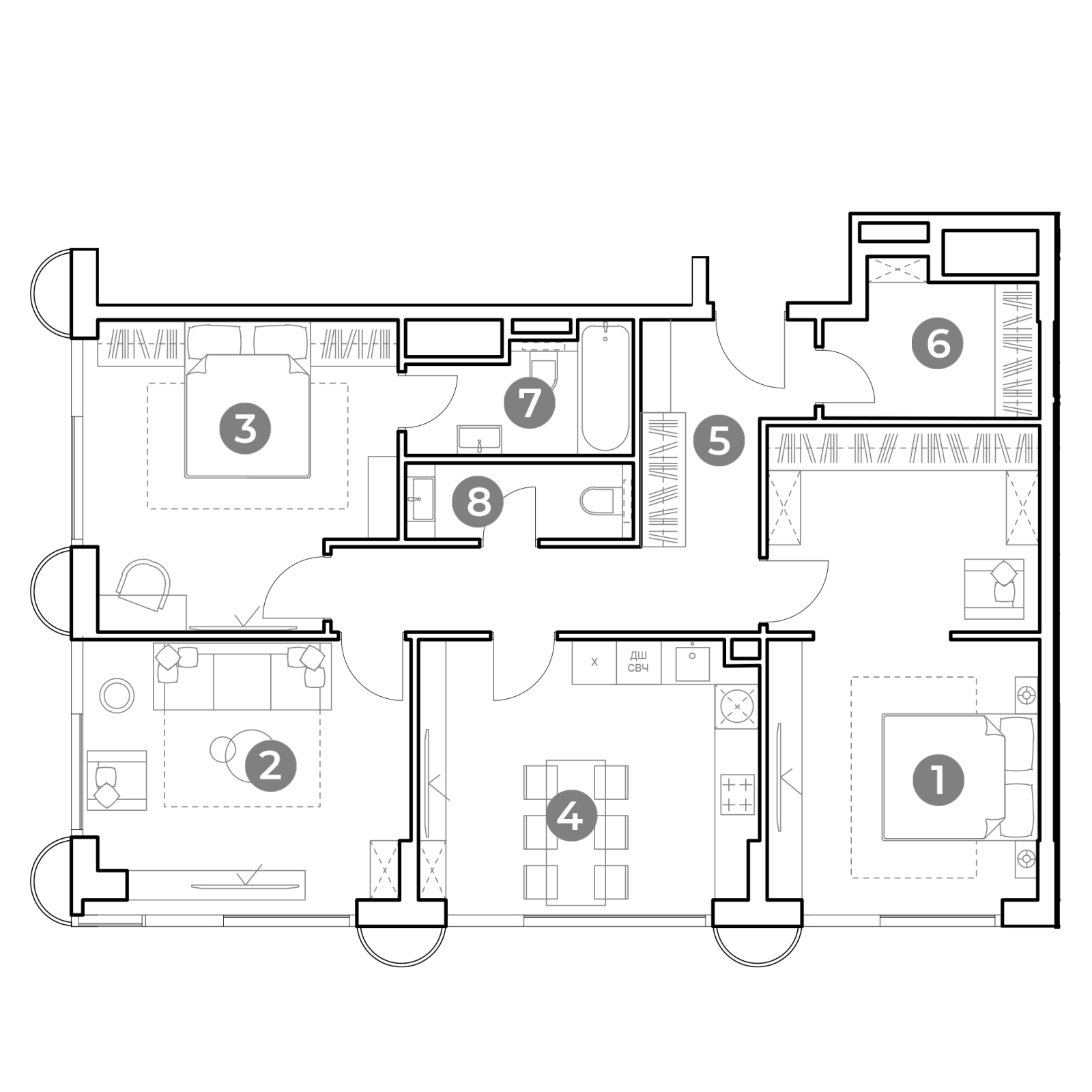 Планировка: 3-комнатная квартира, 98,2 м²