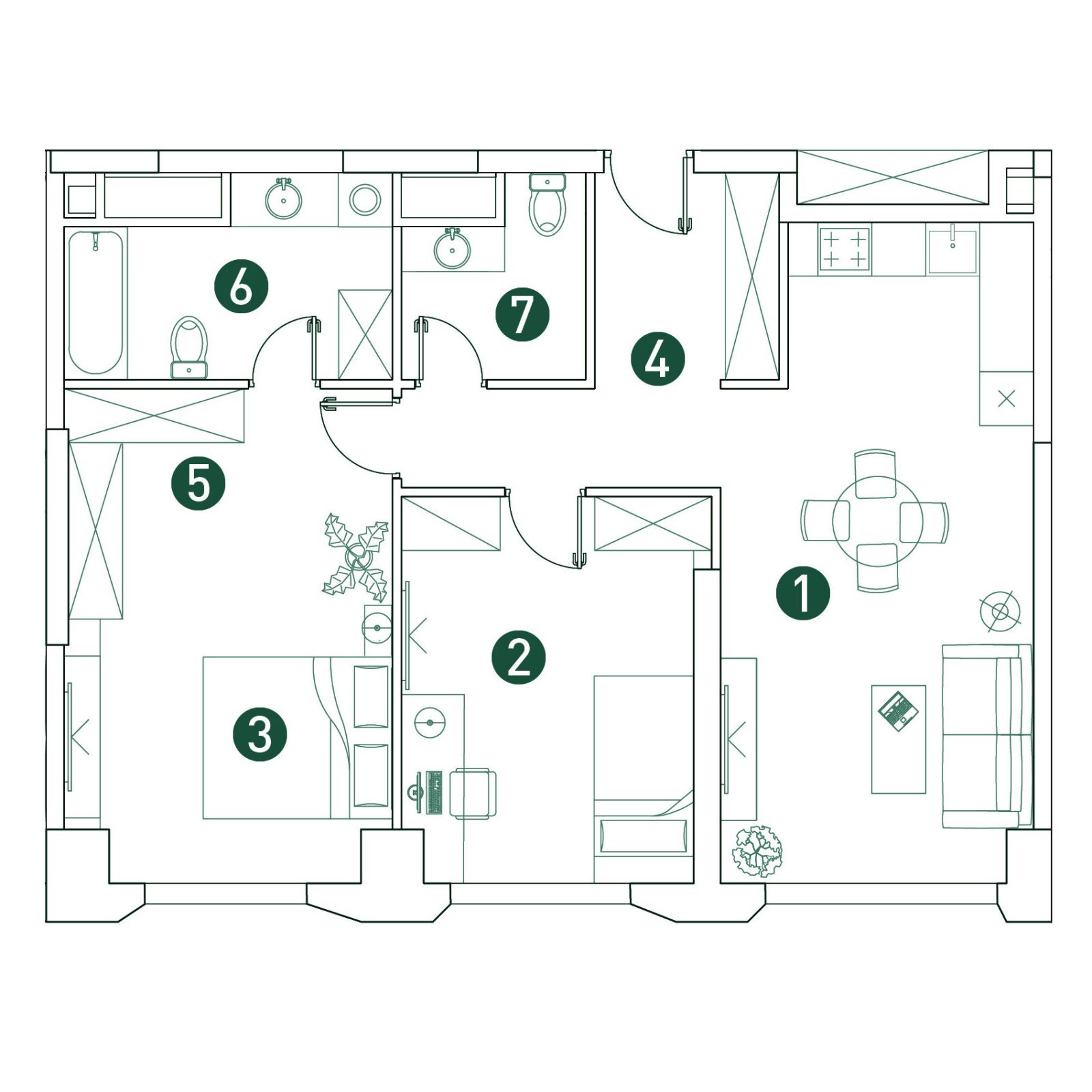 Планировка: 3-комнатная квартира, 77,2 м²