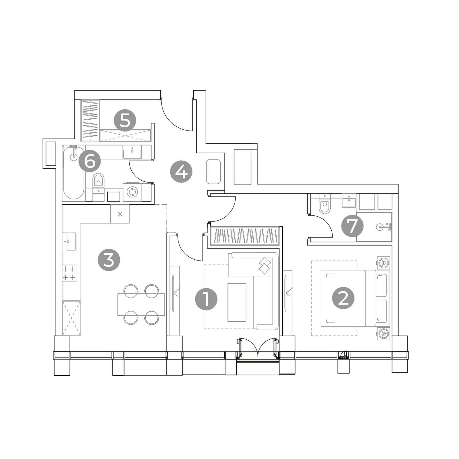 Планировка: 2-комнатная квартира, 64,2 м²