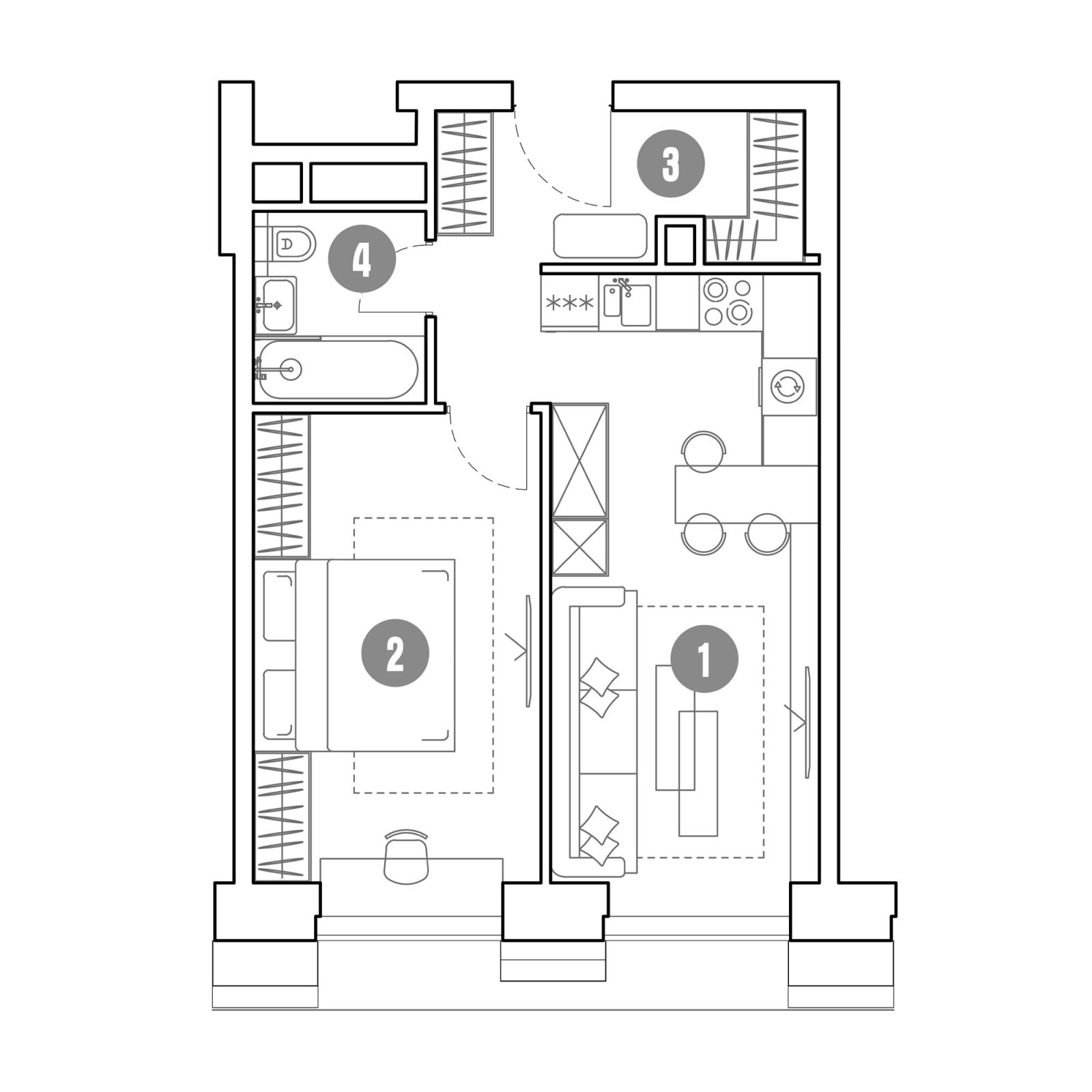 Планировка: 2-комнатная квартира, 45,4 м²