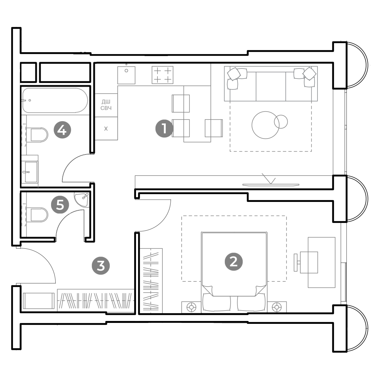 Планировка: 2-комнатная квартира, 49,7 м²