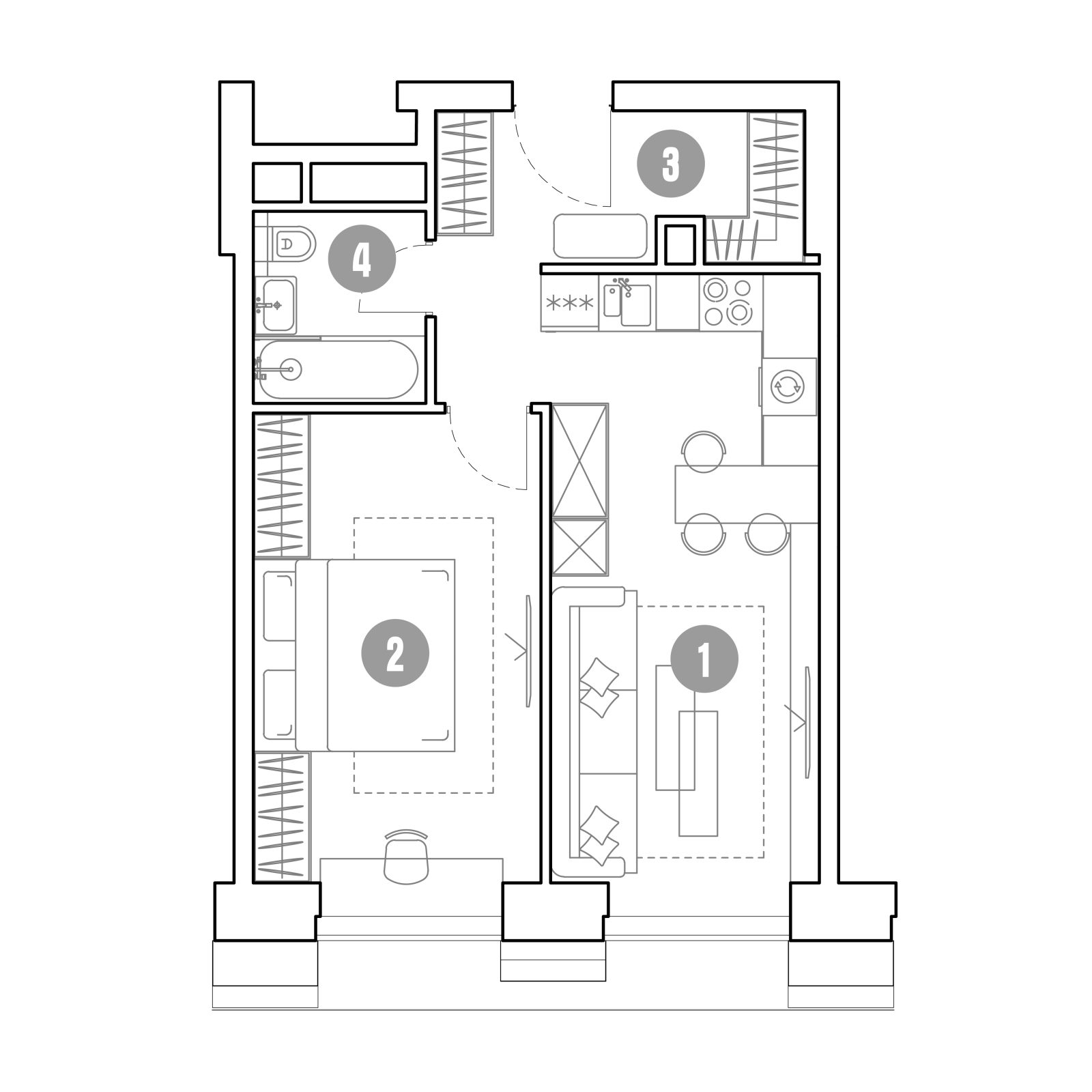 Планировка: 2-комнатная квартира, 45,1 м²