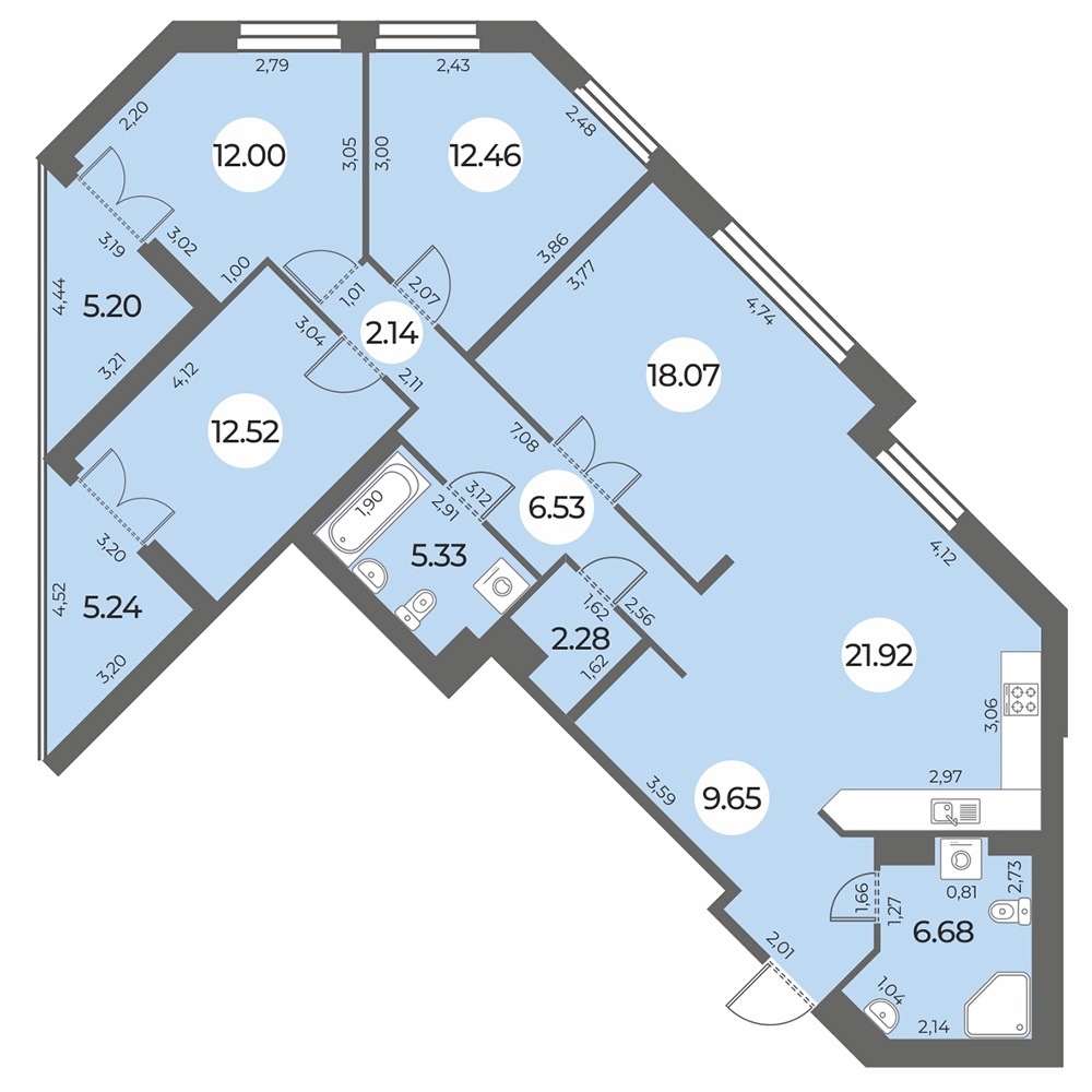 Планировка: 4-комнатная квартира, 114,8 м²