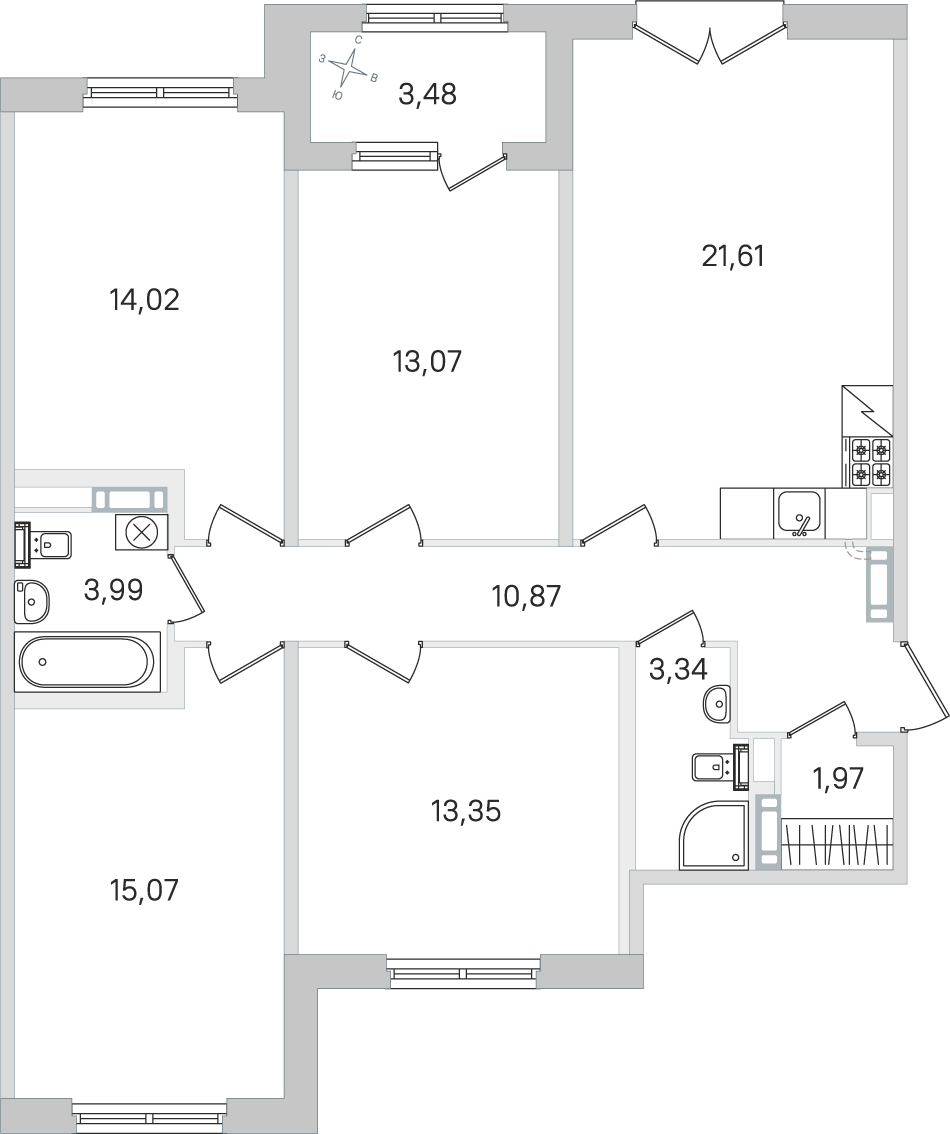Планировка: 4-комнатная квартира, 97,3 м²