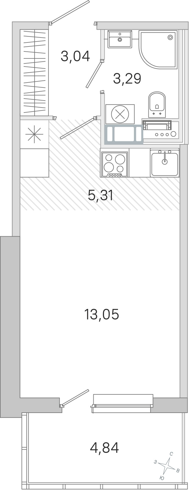 Планировка: студия, 24,7 м²