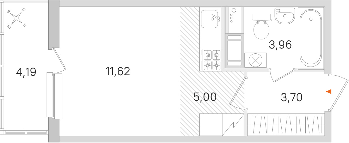 Планировка: студия, 24,3 м²