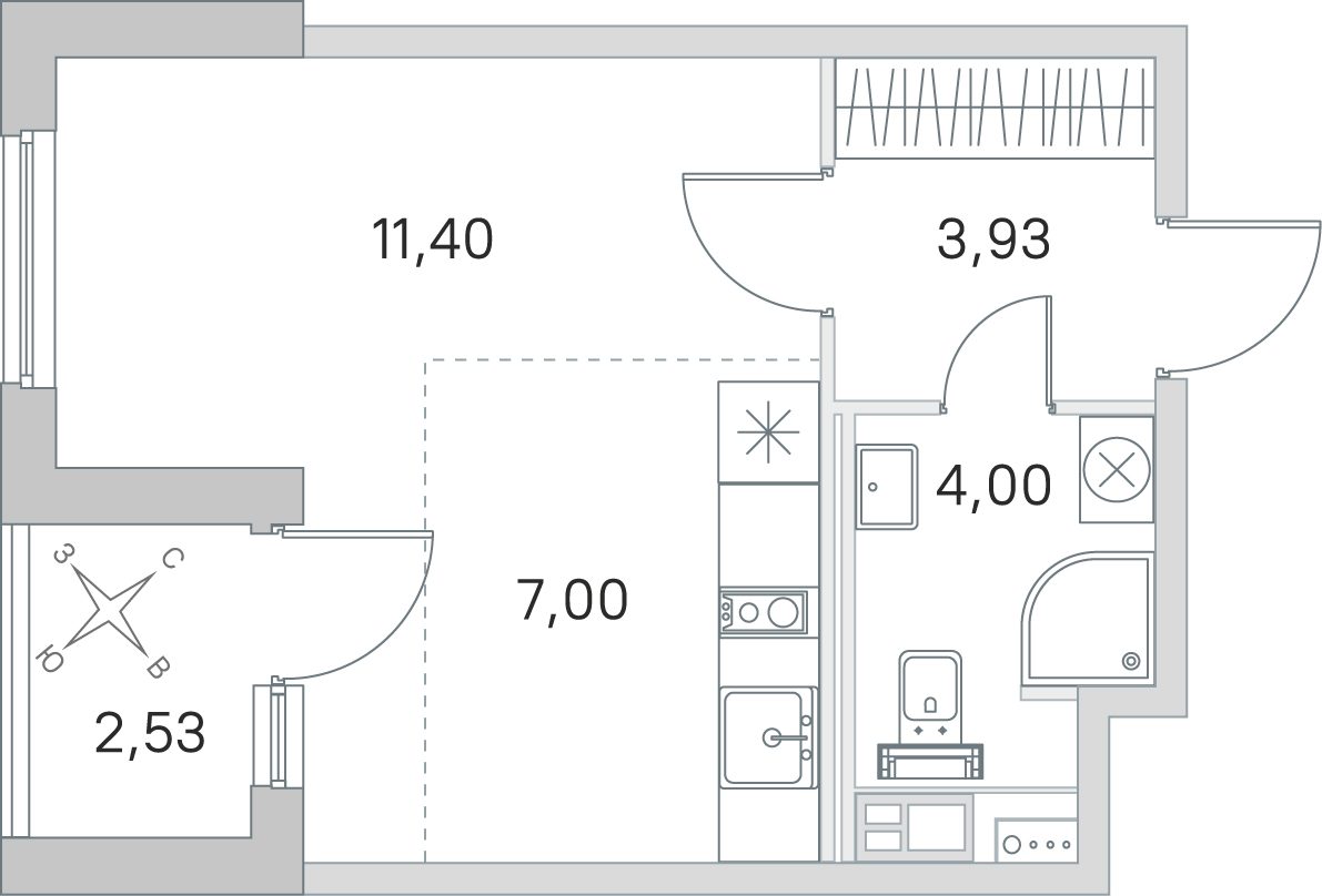Планировка: студия, 26,3 м²