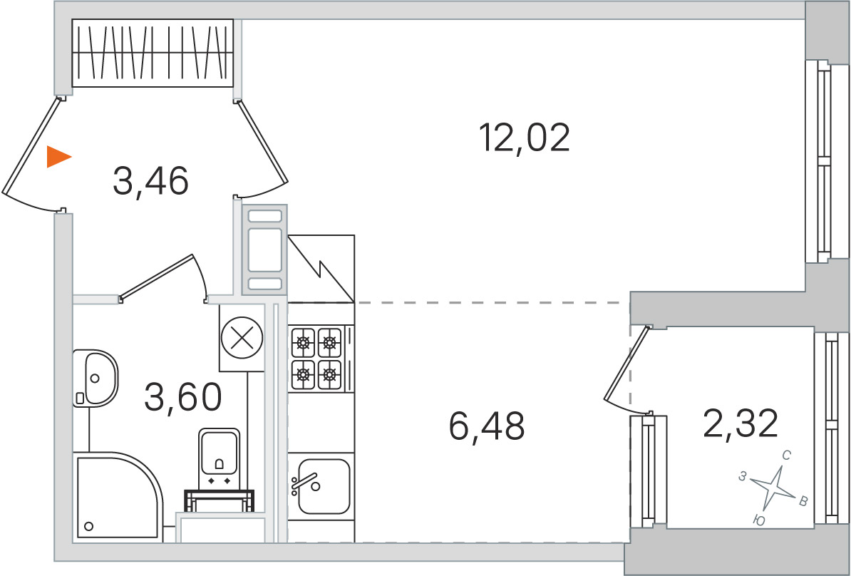 Планировка: студия, 25,6 м²