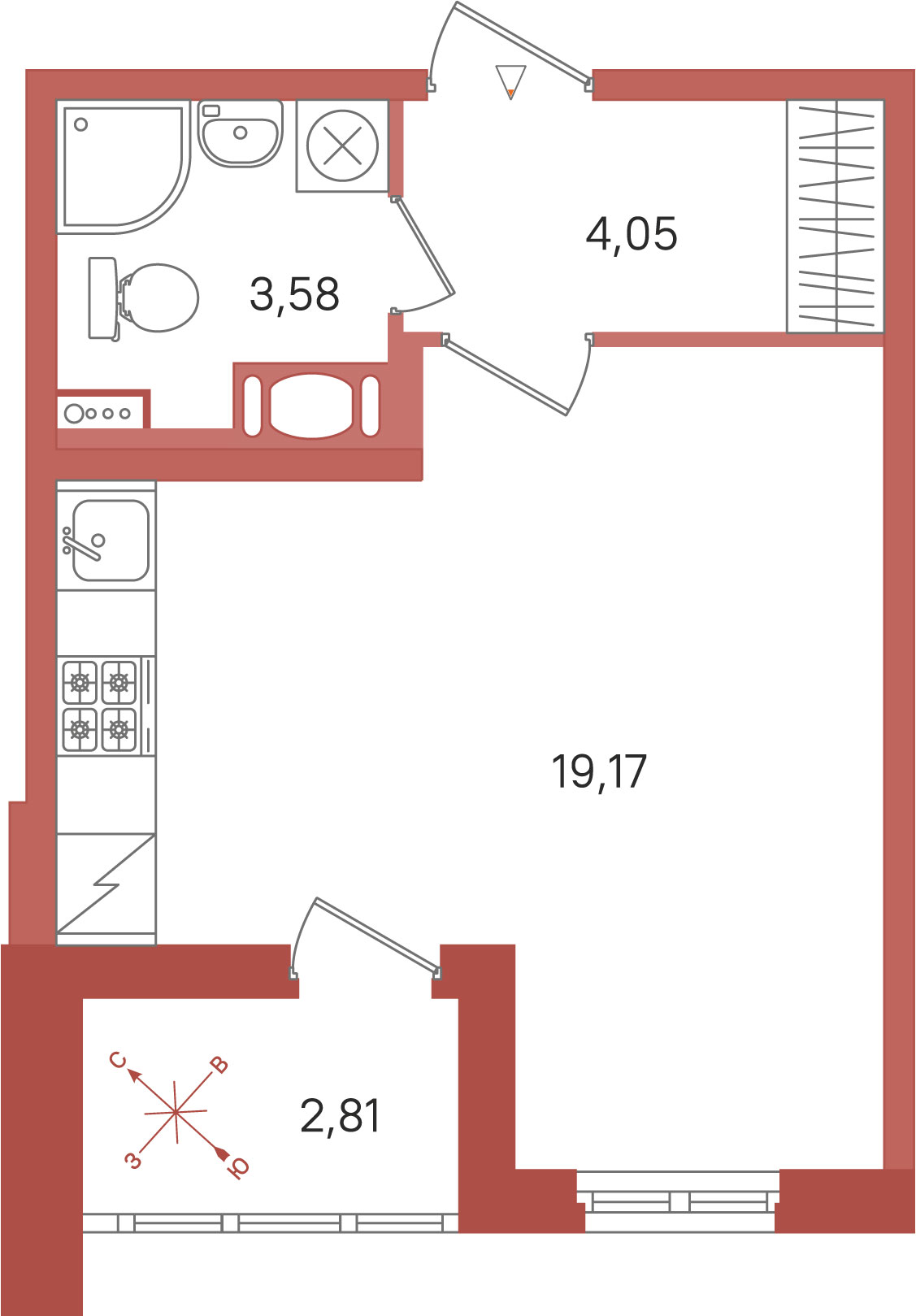 Планировка: студия, 26,8 м²