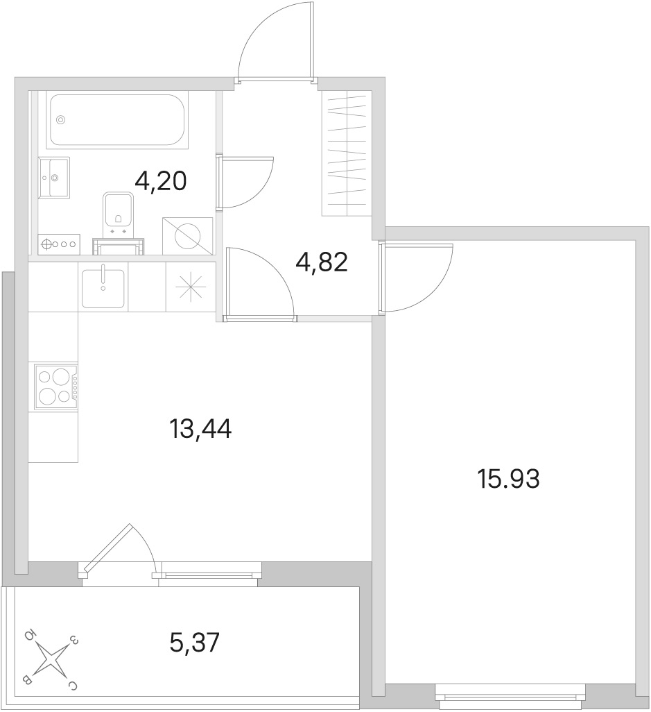 Планировка: 1-комнатная квартира, 38,4 м²