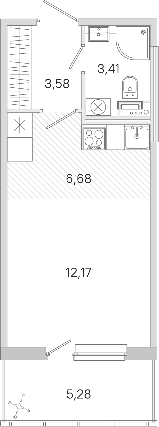 Планировка: студия, 25,8 м²