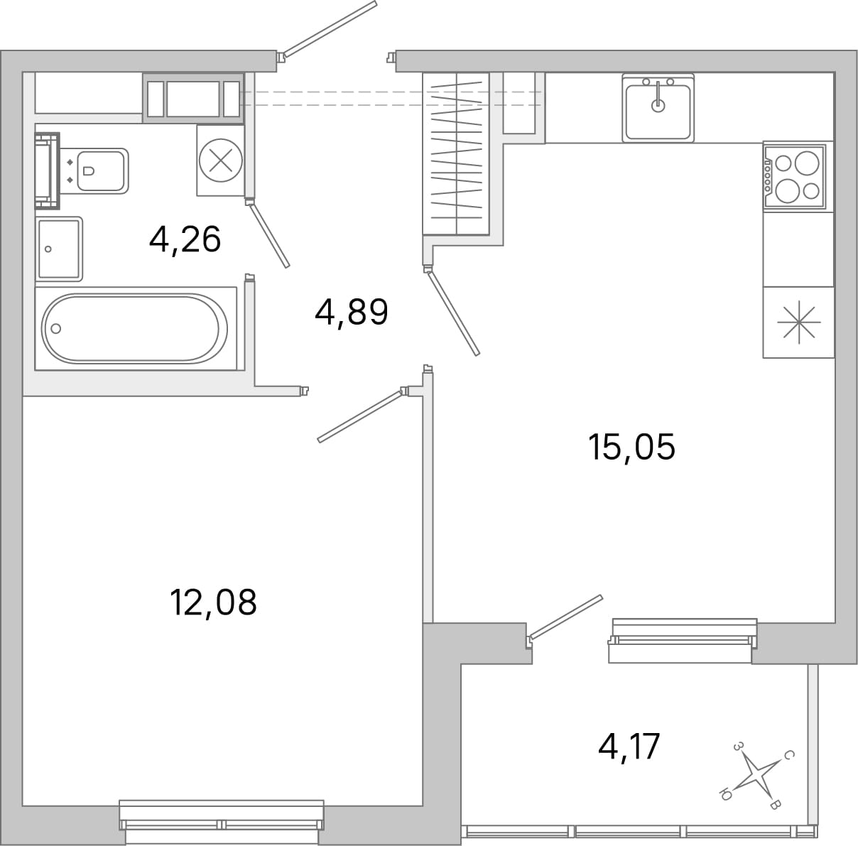 Планировка: 1-комнатная квартира, 36,3 м²