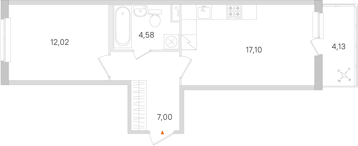 Планировка: 1-комнатная квартира, 40,7 м²