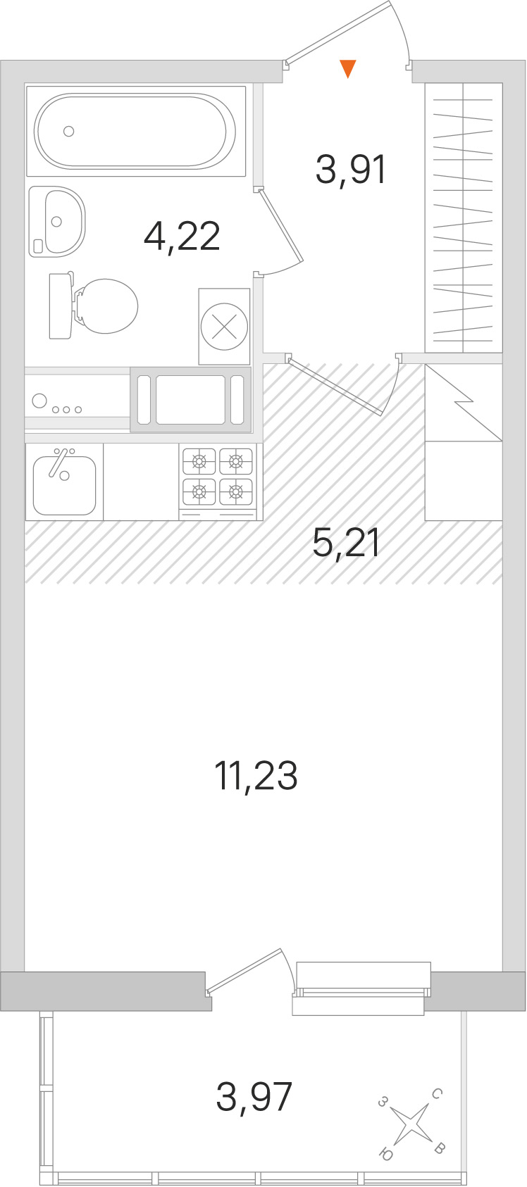 Планировка: студия, 24,6 м²