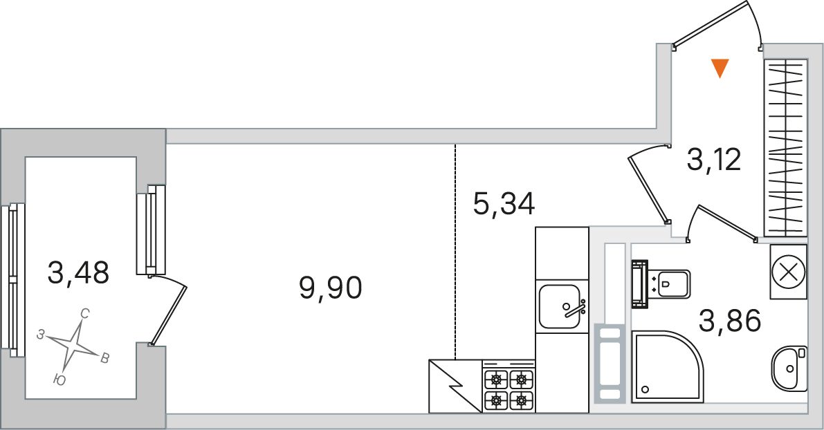 Планировка: студия, 22,2 м²