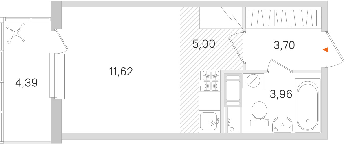 Планировка: студия, 24,3 м²