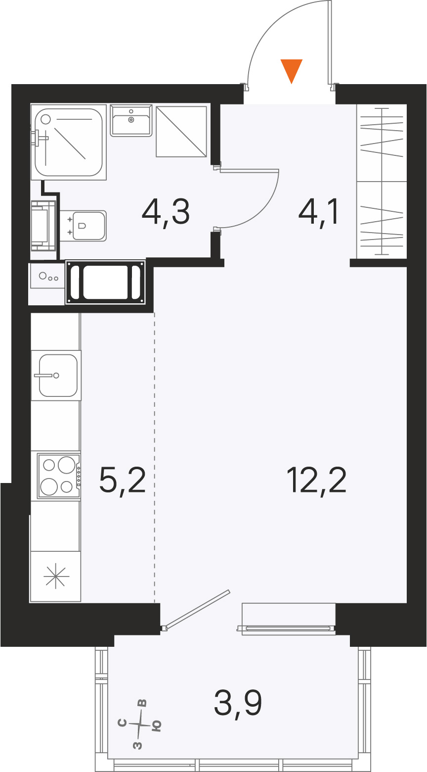 Планировка: студия, 25,8 м²