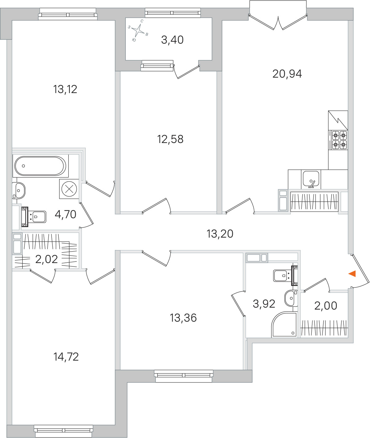 Планировка: 4-комнатная квартира, 100,6 м²