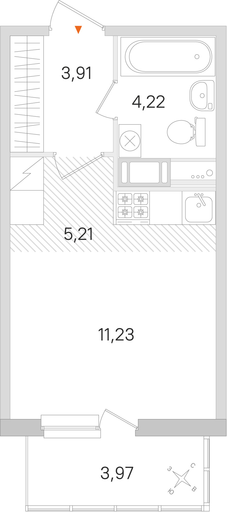 Планировка: студия, 24,6 м²
