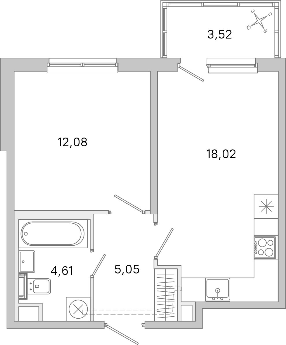 Планировка: 1-комнатная квартира, 39,8 м²