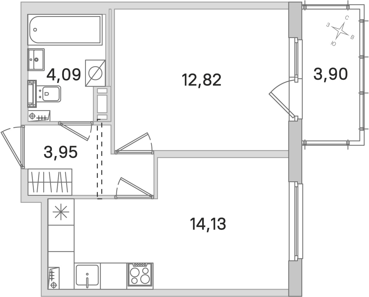 Планировка: 1-комнатная квартира, 35,0 м²