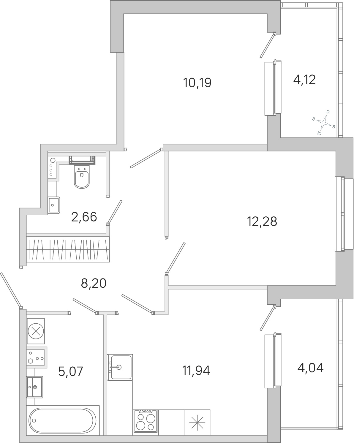 Планировка: 2-комнатная квартира, 50,3 м²