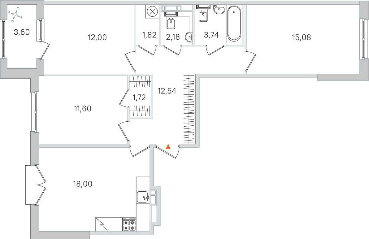 Планировка: 3-комнатная квартира, 78,7 м²