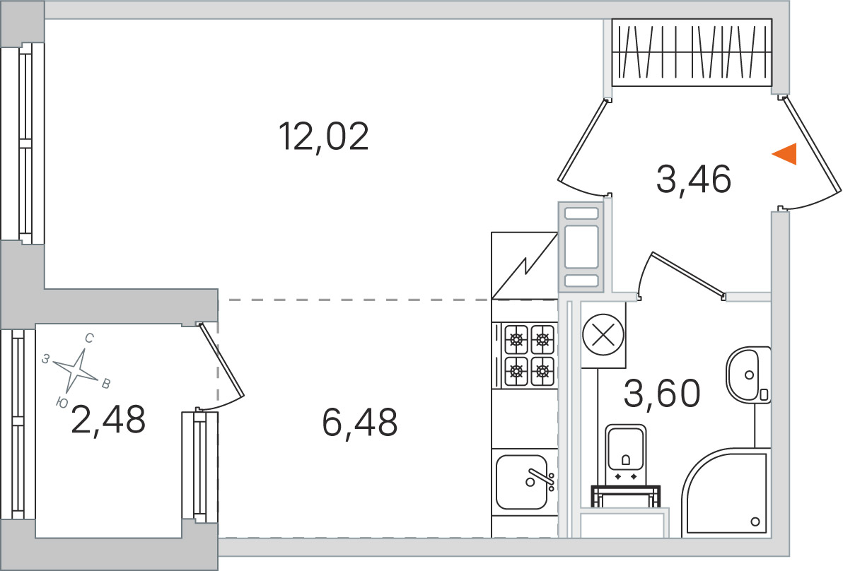 Планировка: студия, 25,6 м²