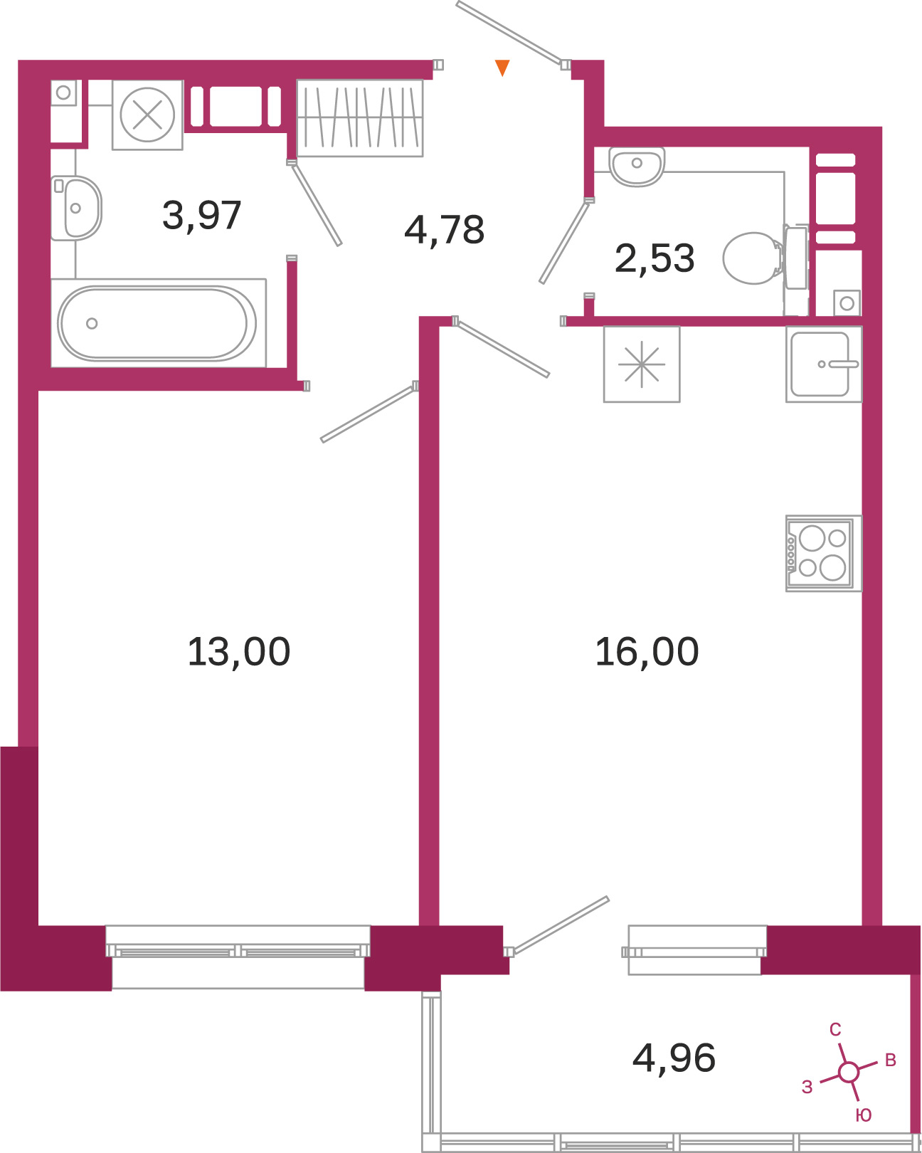Планировка: 1-комнатная квартира, 40,3 м²