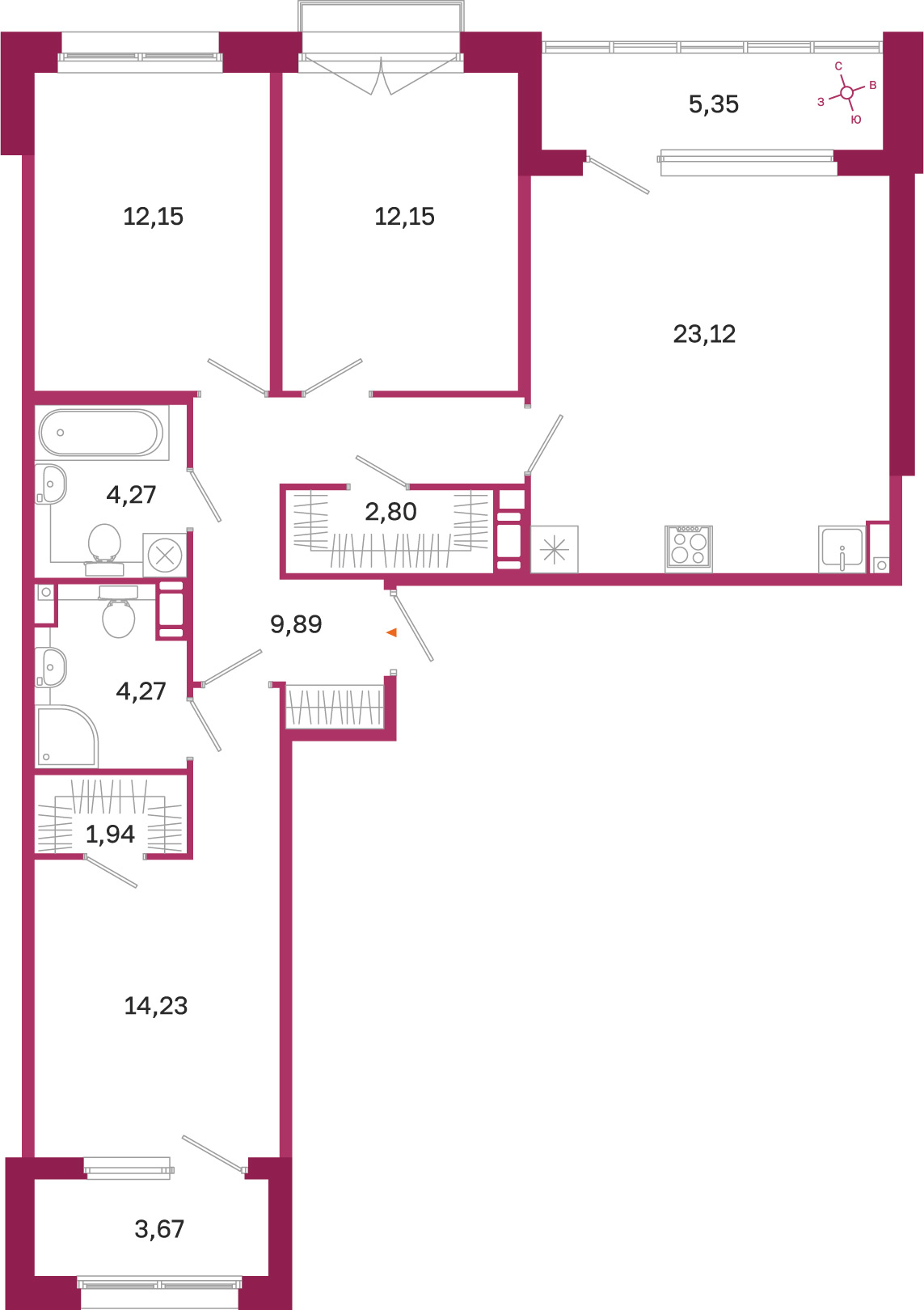 Планировка: 3-комнатная квартира, 84,8 м²