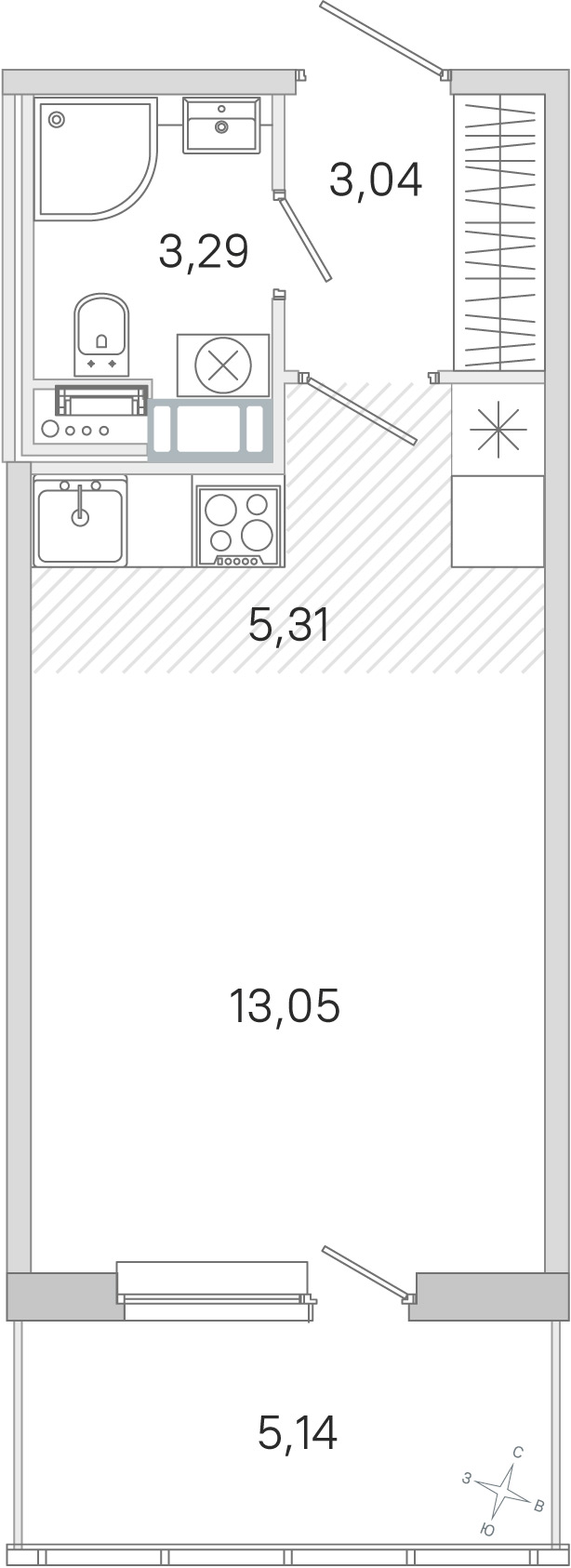 Планировка: студия, 24,7 м²
