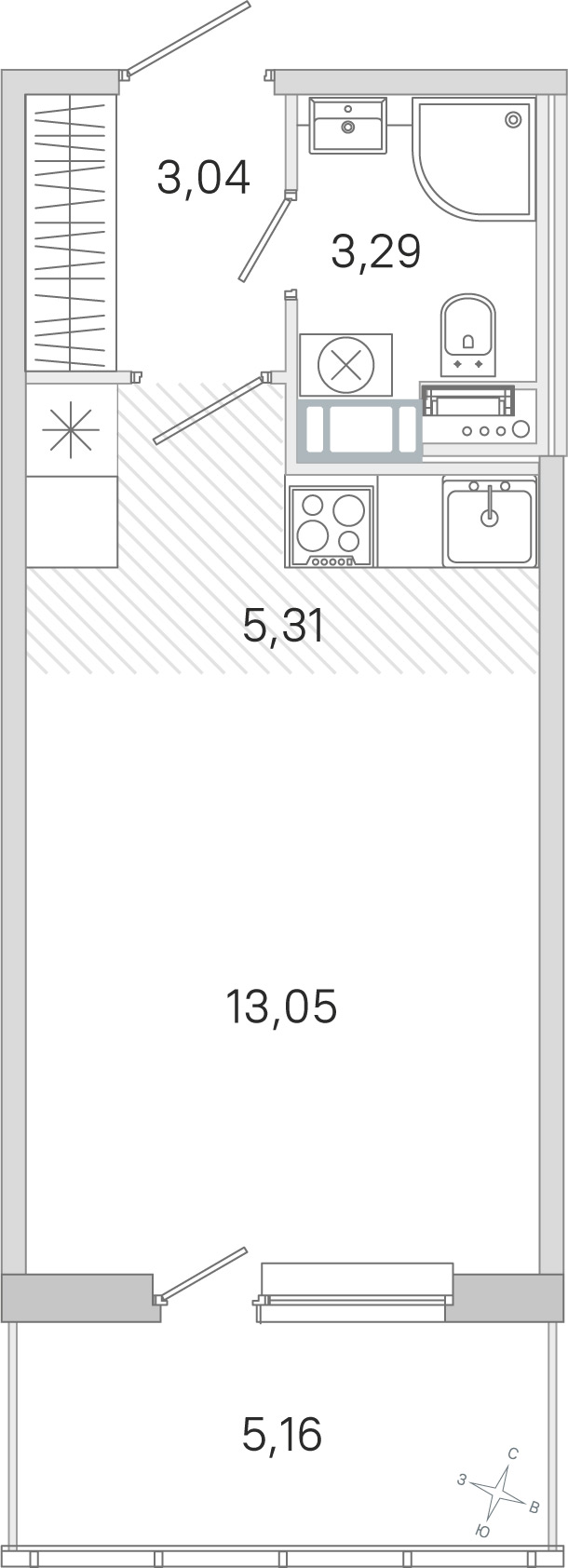 Планировка: студия, 24,7 м²