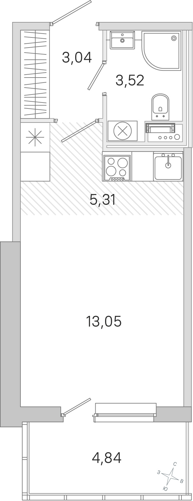 Планировка: студия, 24,9 м²
