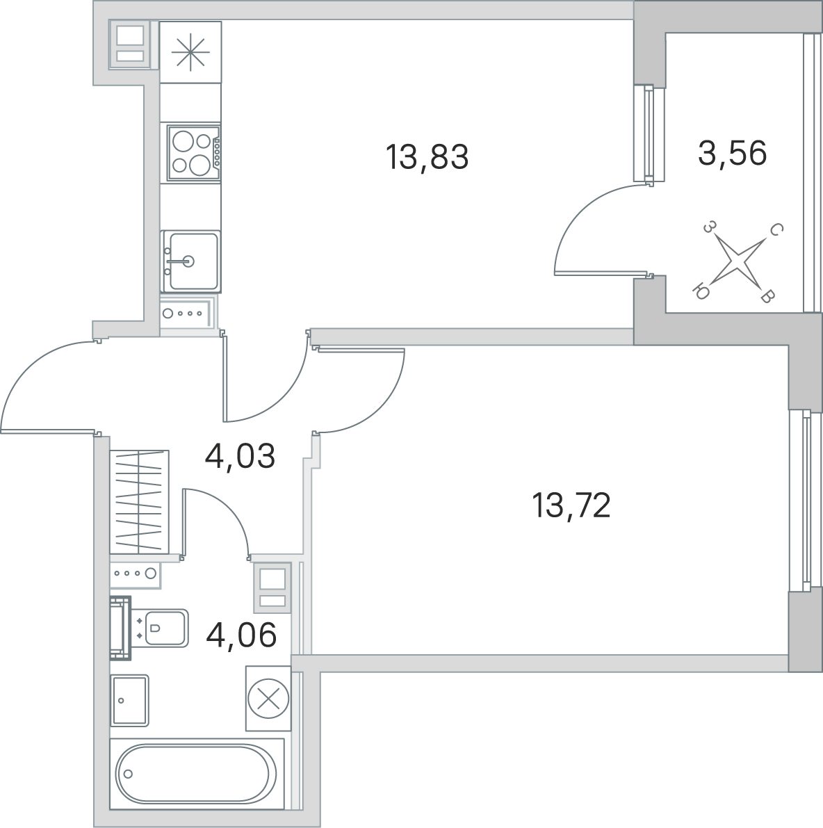 Планировка: 1-комнатная квартира, 35,4 м²