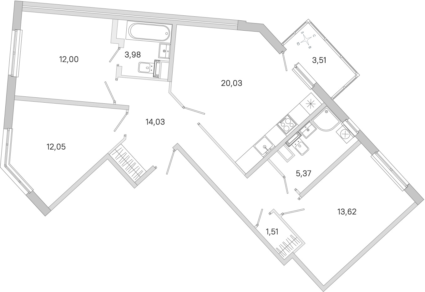 Планировка: 3-комнатная квартира, 82,6 м²