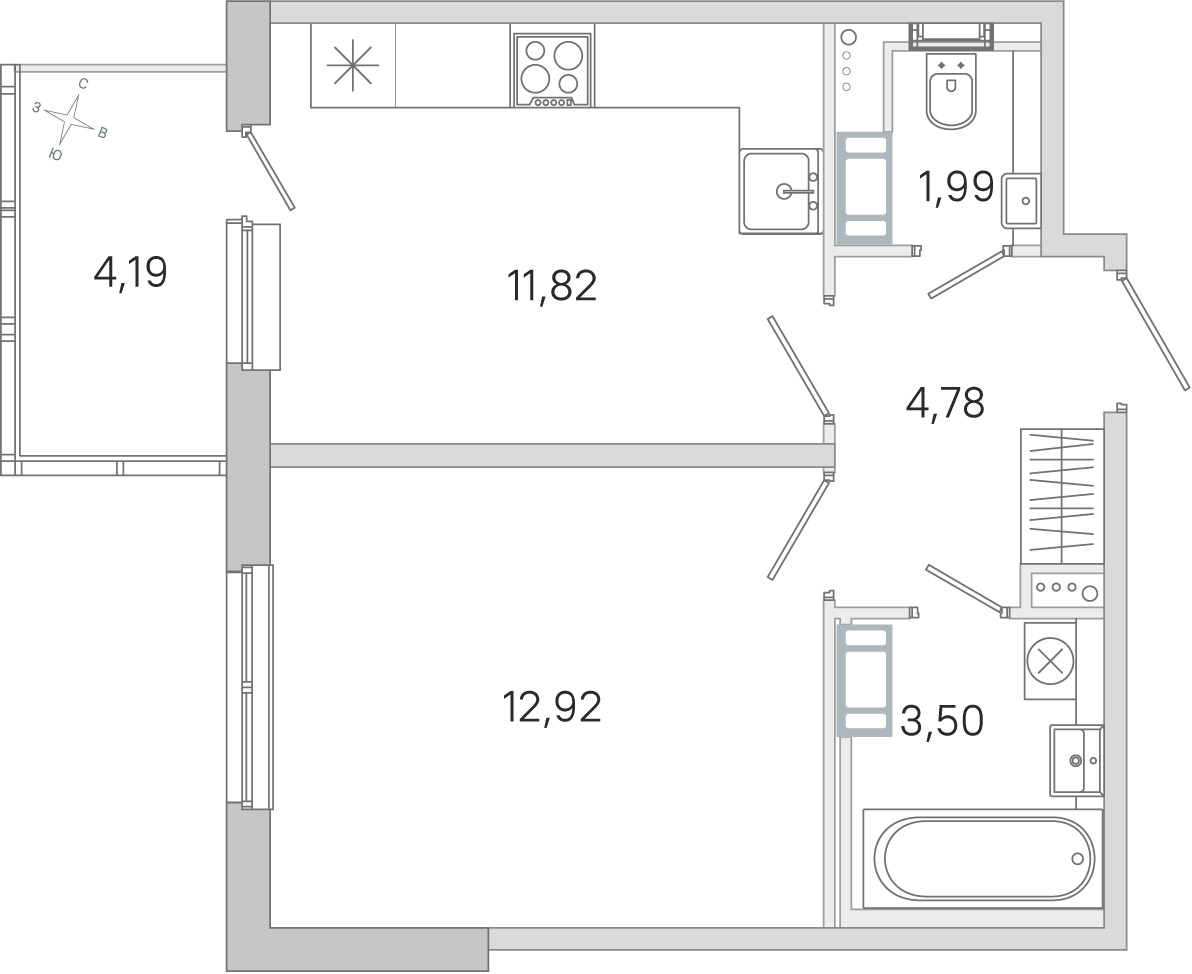Планировка: 1-комнатная квартира, 35,0 м²