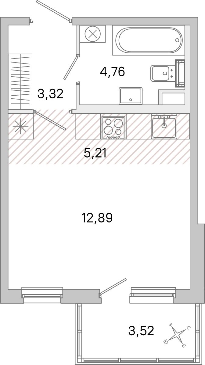Планировка: студия, 26,2 м²