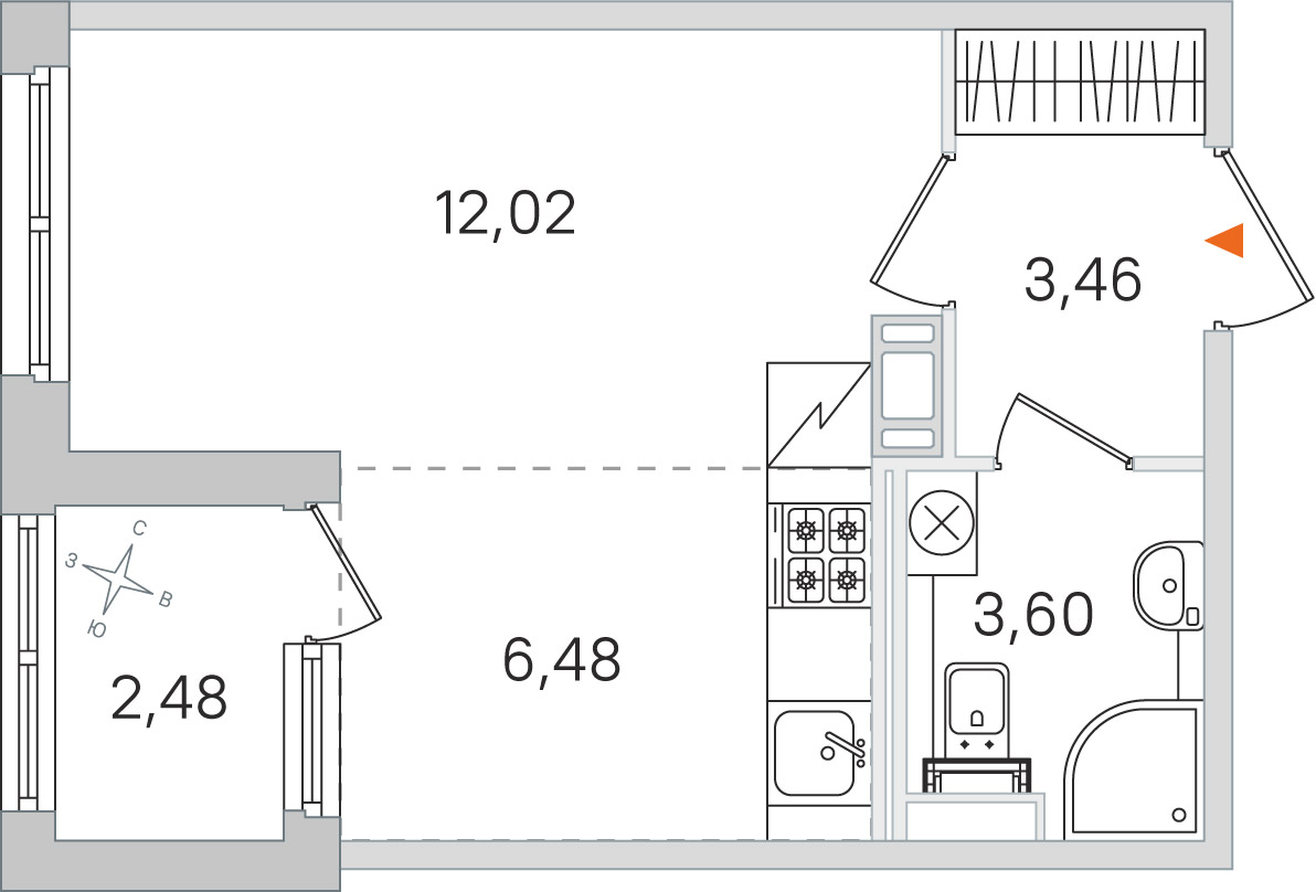 Планировка: студия, 25,6 м²